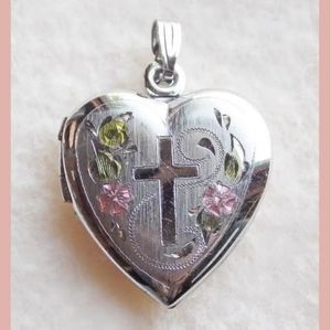 925 Sterling Silver Cross Flowers Necklace charm